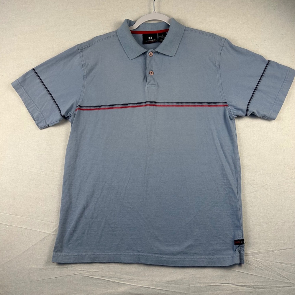 Transnine Mens Blue Striped Short Sleeve Cotton Polo Shirt Size Small RN090233